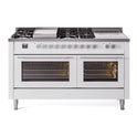 ILVE UP60FSWMPWH Professional Plus II 60 inch Dual Fuel Range  (7 Sealed Burners + Griddle + French Top, Natural Gas, Triple Glass Door, White)