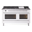 ILVE UP60FWMPWH Professional Plus II 60 inch Dual Fuel Range  (9 Sealed Burners + Griddle, Natural Gas, Triple Glass Door, White)