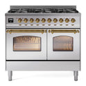 ILVE UPD406NMPSSGLP Nostalgie II 40 inch Dual Fuel Range with 6 Total Black Brass Burners, Brass Trim (Limited Edition) (Liquid Propane, Stainless Steel)