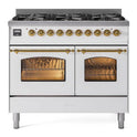 ILVE UPD406NMPWHG Nostalgie II 40 inch Dual Fuel Range with 6 Total Black Brass Burners, Brass Trim (Limited Edition) (Natural Gas, White)
