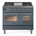 ILVE UPD40FNMPBGC Nostalgie II 40 inch Dual Fuel Range with Double Ovens, 6 Burners and Griddle (Natural Gas, Triple Glass Door, Blue Grey, Chrome)
