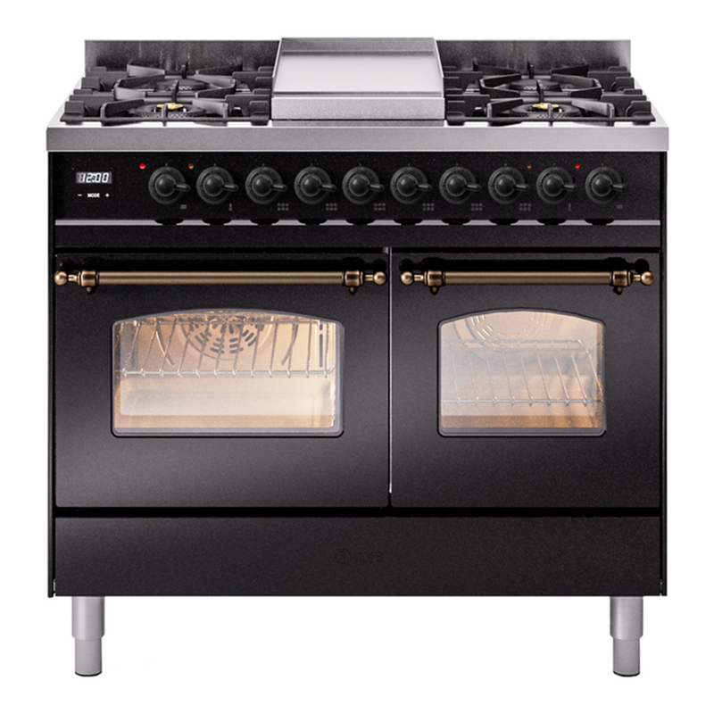 ILVE UPD40FNMPBKB Nostalgie II 40 in. Dual Fuel Range in Glossy Black