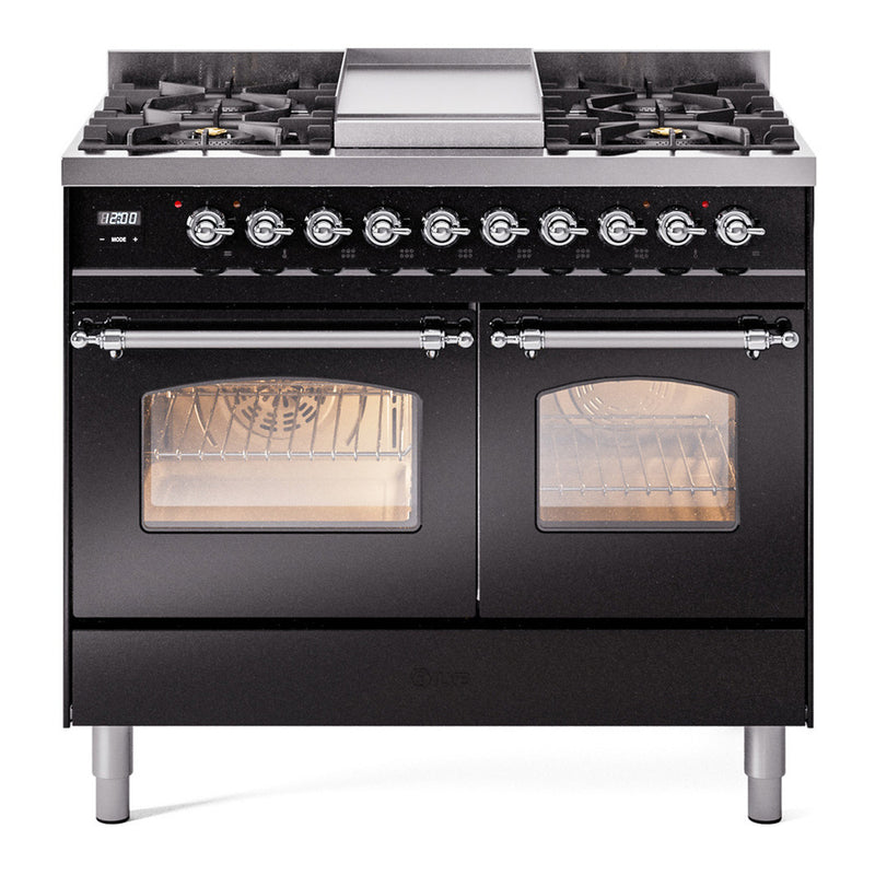 ILVE UPD40FNMPBKCLP Nostalgie II 40 in. Dual Fuel Range in Glossy Black