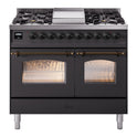 ILVE UPD40FNMPMGB Nostalgie II 40 inch Dual Fuel Range with Double Ovens, 6 Burners and Griddle (Natural Gas, Triple Glass Door, Graphite Matte, Burnished)