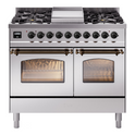 ILVE UPD40FNMPSSB Nostalgie II 40 inch Dual Fuel Range with Double Ovens, 6 Burners and Griddle (Natural Gas, Triple Glass Door, Stainless Steel, Burnished)