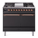 ILVE UPD40FQNMPMGP Nostalgie II 40 inch Dual Fuel Range with Double Ovens, 6 Burners and Griddle (Natural Gas, Solid Door, Graphite Matte, Copper)