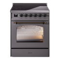 ILVE UPI304NMPMGB Nostalgie II 30 inch Induction Range with 4 Elements (Triple Glass Door, Graphite Matte, Burnished)