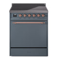 ILVE UPI304QNMPBGP Nostalgie II 30 inch Induction Range with 4 Elements (Solid Door, Blue Grey, Copper)