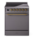 ILVE UPI304QNMPMGG Nostalgie II 30 inch Induction Range with 4 Elements (Solid Door, Graphite Matte, Brass)