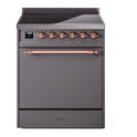 ILVE UPI304QNMPMGP Nostalgie II 30 inch Induction Range with 4 Elements (Solid Door, Graphite Matte, Copper)