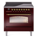 ILVE UPI366NMPBUG Nostalgie II 36 inch Induction Range with 6 Elements (Triple Glass Door, Burgundy, Brass)