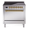 ILVE UPI366QNMPSSG Nostalgie II 36 inch Induction Range with 6 Elements (Solid Door, Stainless Steel, Brass)