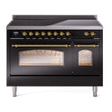 ILVE UPI486NMPBKG Nostalgie II 48 inch Induction Range with 6 Elements  (Triple Glass Door, Glossy Black, Brass)