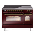 ILVE UPI486NMPBUG Nostalgie II 48 inch Induction Range with 6 Elements  (Triple Glass Door, Burgundy, Brass)