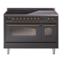 ILVE UPI486NMPMGG Nostalgie II 48 inch Induction Range with 6 Elements  (Triple Glass Door, Graphite Matte, Brass)
