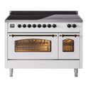 ILVE UPI486NMPWHB Nostalgie II 48 inch Induction Range with 6 Elements  (Triple Glass Door, White, Burnished)
