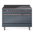 ILVE UPI486QNMPBGP Nostalgie II 48 inch Induction Range with 6 Elements  (Solid Door, Blue Grey, Copper)