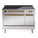 ILVE UPI486QNMPSSG Nostalgie II 48 inch Induction Range with 6 Elements  (Solid Door, Stainless Steel, Brass)