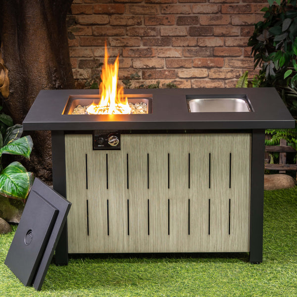 Mesa de fuego rectangular para exteriores Deko Living de 42 pulgadas, 50,000 BTU, a gas propano y con hielera (COB10004)