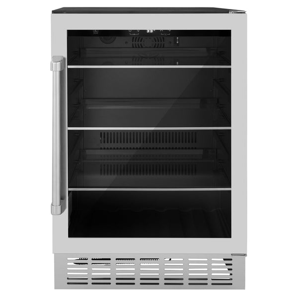 Enfriador de bebidas central ZLINE de 24 pulgadas en acero inoxidable con estante de vidrio (RBV...