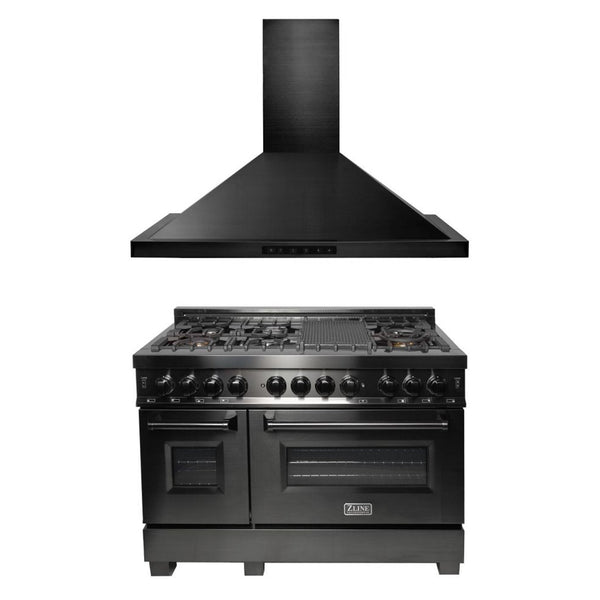 Paquete de cocina ZLINE de 48" con estufa de combustible dual de acero inoxidable negro y conversión