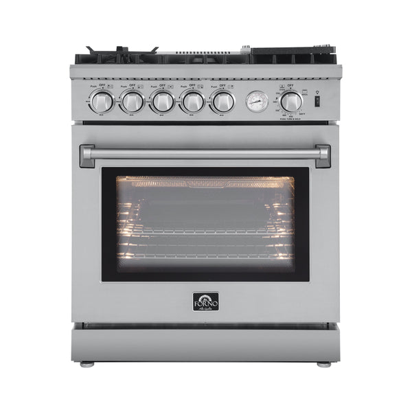Cocina a gas Lazio Forno de 30 pulgadas con 5 quemadores sellados, freidora de aire, anillo para wok y reverberador
