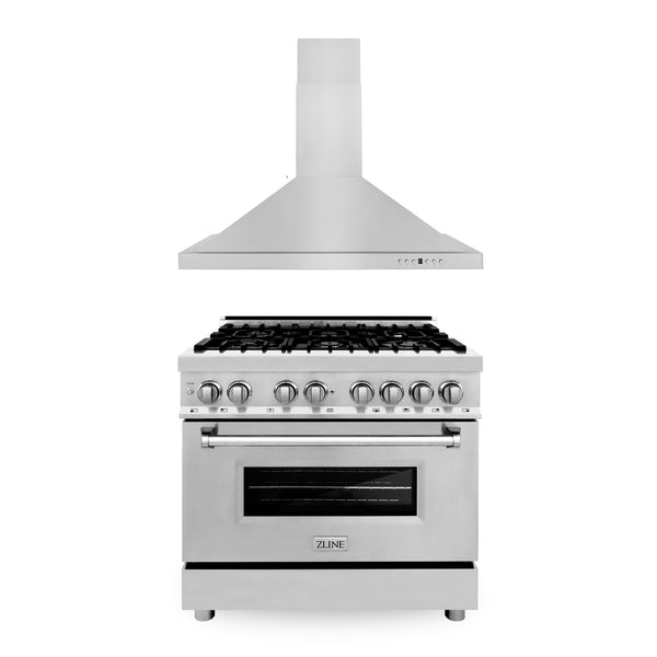 Paquete de cocina ZLINE de 36" con cocina de combustible dual de acero inoxidable y V convertible