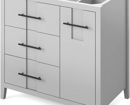 Tocador Jeffrey Alexander Katara negro de 36", desplazado a la izquierda, encimera de granito negro