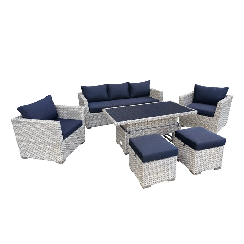 Deko Living Outdoor Wicker Patio Sofa & Ottoman Set with Adjustable Table Height Deko Living