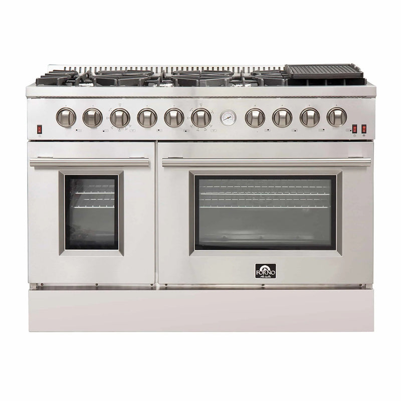Forno 48" Alta Qualita Gas Range with Air Fryer, 8 Gas Burners, Gas Oven, Temper Forno