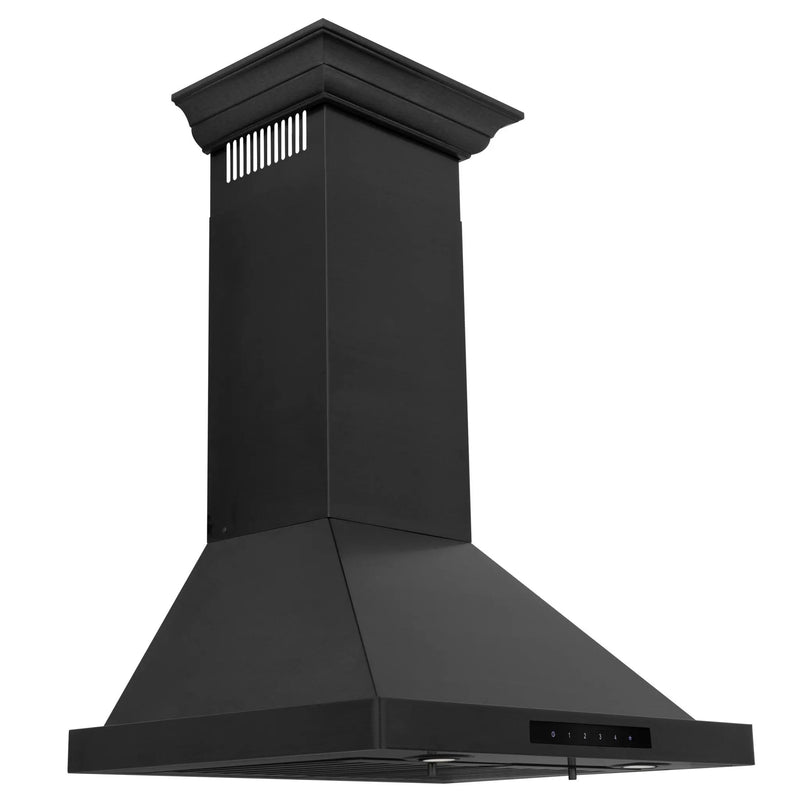 ZLINE 42" Convertible Vent Wall Mount Range Hood in Black Stainless Steel with Crown Molding (BSKBNCRN-42) Zline