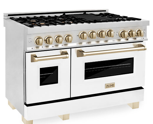 Gama ZLINE Autograph Edition de 48" y 6.0 pies cúbicos con estufa y horno a gas en Sta