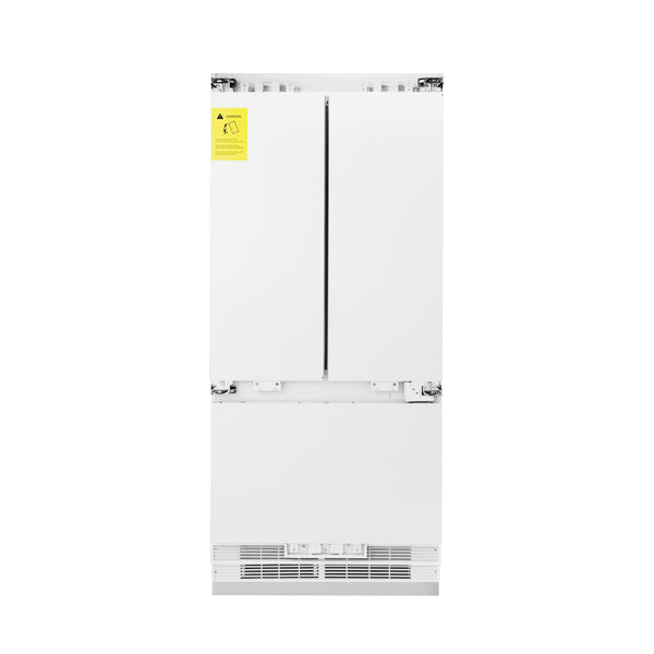 Refrigerador empotrado de 3 puertas francesas ZLINE de 36" y 19.6 pies cúbicos con panel listo y 