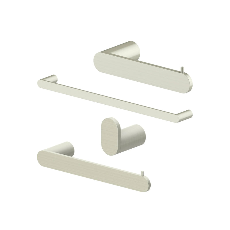 ZLINE Crystal Bay Bathroom Accessories Package with Towel Rail, Hook, Ring and Toilet Paper Holder in Brushed Nickel (4BP-CBYACC-BN) Zline