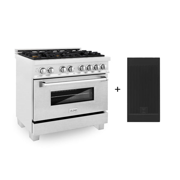 Gama de combustible dual ZLINE 36 con estufa a gas y horno eléctrico en acero inoxidable DuraSnow®.