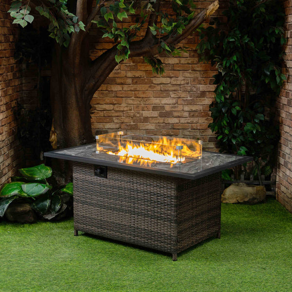 Mesa de fuego a gas para exteriores de mimbre Deko Living de 9 kg (COB10002)