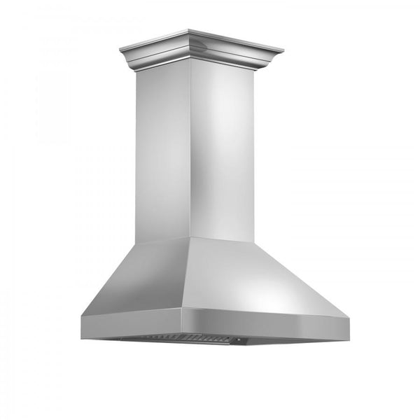ZLINE 42" Professional Ducted Wall Mount Range Hood in Stainless Steel with Crown Molding (667CRN-42)