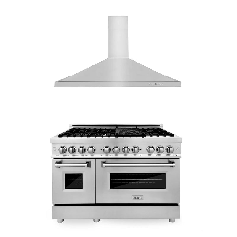 ZLINE 48 in. Kitchen Package with Stainless Steel Dual Fuel Range and Convertible Vent Range Hood (2KP-RARH48) Zline