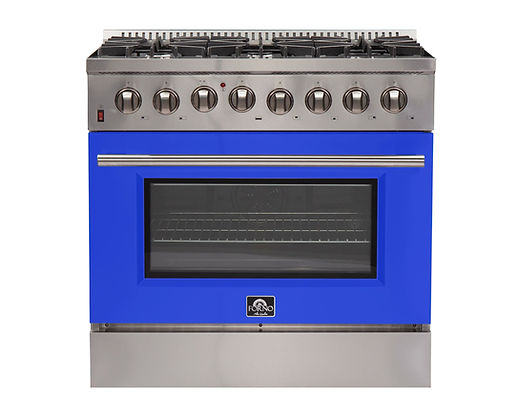 Cocina de doble combustible Forno Galiano de 36 pulgadas con 6 quemadores de gas y horno eléctrico de 240 V