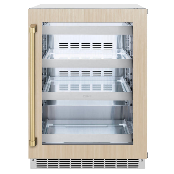 Refrigerador de bebidas Touchstone ZLINE de 24 pulgadas con puerta de vidrio con panel listo y champán