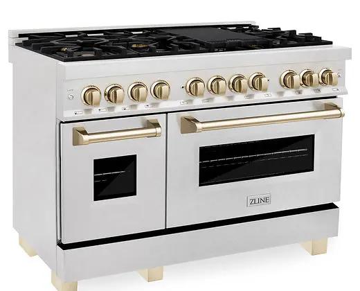 ZLINE Autograph Edition 48 in. Dual Fuel Range with 7 Burner Gas Cooktop and 2 Electric Ovens Zline