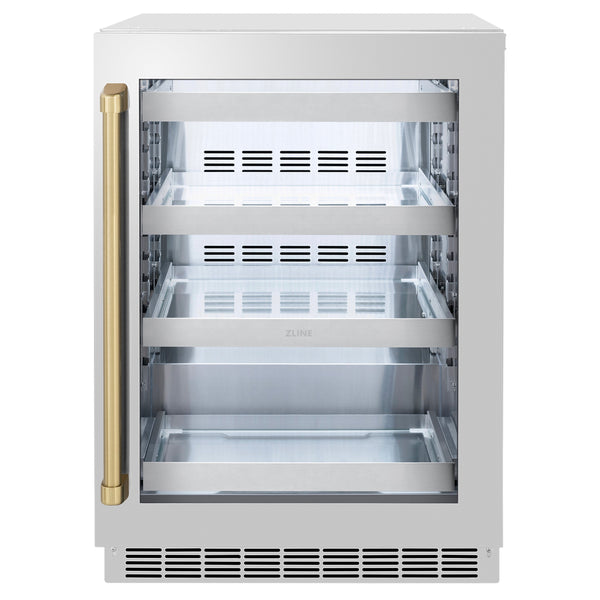 Refrigerador de bebidas Touchstone ZLINE de 24 pulgadas con puerta de vidrio de acero inoxidable y bisagras