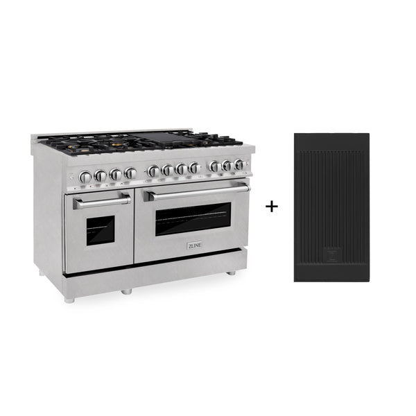 Gama de combustible dual ZLINE 48 con estufa a gas y horno eléctrico en acero inoxidable DuraSnow®.