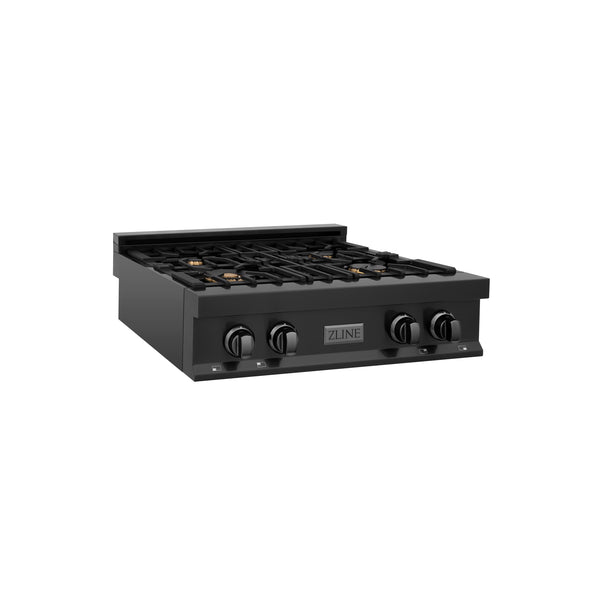 Encimera de porcelana ZLINE de 30 pulgadas en acero inoxidable negro con 4 quemadores de gas (RTB-BR-30)