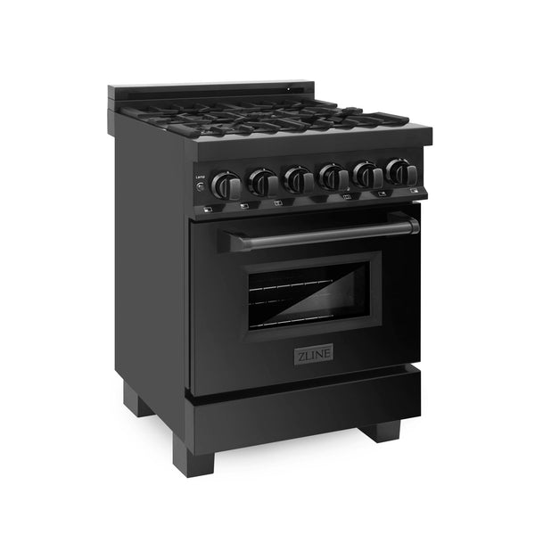 Cocina profesional de doble combustible ZLINE de 24 pulgadas en acero inoxidable negro (RAB-24)