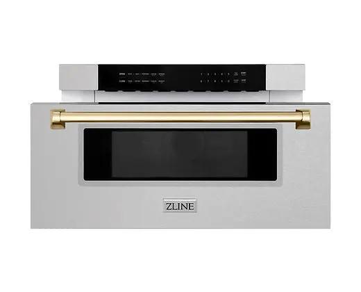 ZLINE Autograph Edition 30 in. 1.2 cu. ft. Built-In Microwave Drawer in Fingerprint Resistant Stainless Steel with Champagne Bronze Accents (MWDZ-30-SS-CB) Zline