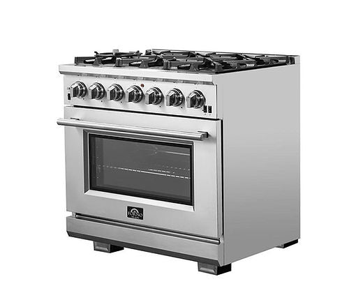 Cocina a gas Capriasca de 36 pulgadas con 6 quemadores, horno de convección y 120,000 BTU