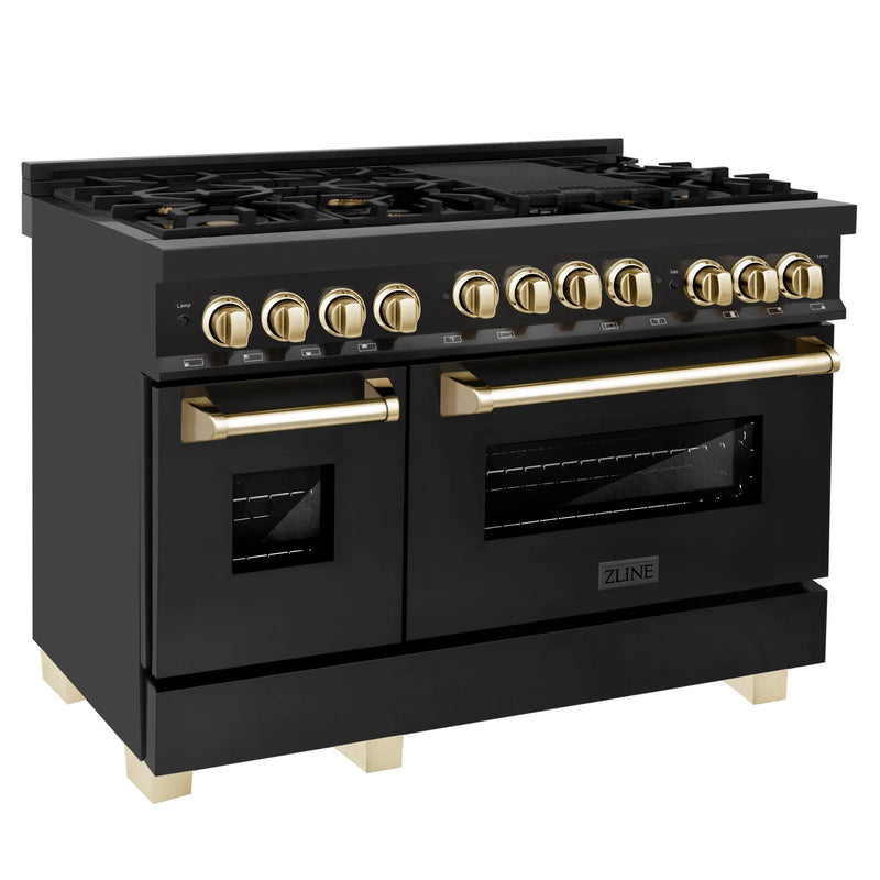 ZLINE 48 in. Autograph Edition Gas Range in Black Stainless Steel with Champa... Zline