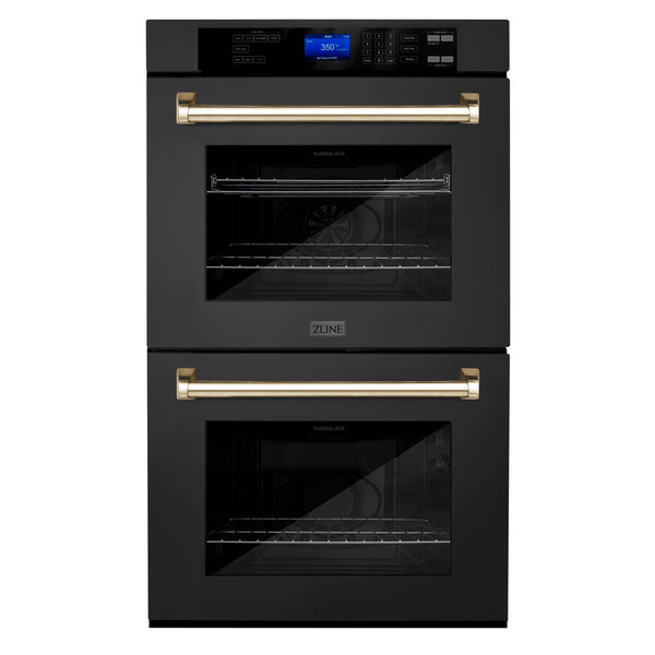Horno de pared doble de acero inoxidable negro con acabado dorado Autograh Edition (AWDZ-30-BS-G)