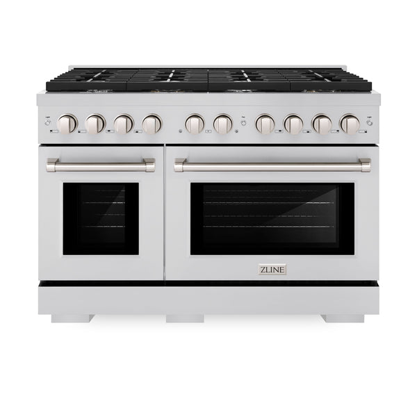 Cocina a gas ZLINE de 48 pulgadas y 6,7 pies cúbicos con horno doble y 8 quemadores en acero inoxidable SGR48